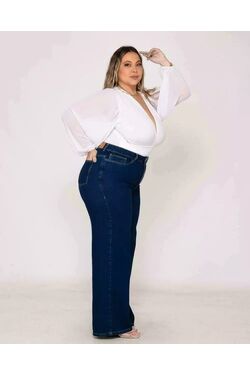 Calça Wide Leg Plus Size Jeans Shyros - 52213