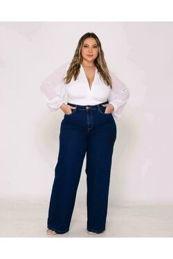 Calça Wide Leg Plus Size Jeans Shyros