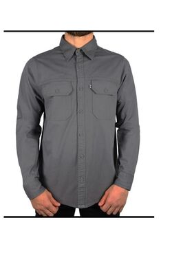 Camisa de Sarja Slim Ml Cinza R Sete