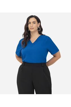 Blusa Plus Size Crepe Decote Duplo V Secret