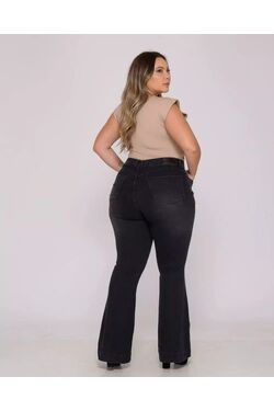 Calça Flare Plus Size Jeans Preto Shyros - 52396