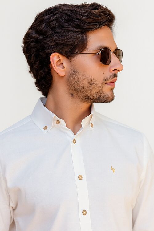 Camisa Maquinetada MC Botão na Gola Branco Caw