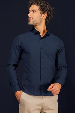 Camisa Masculina Tricoline Slim Ml Marinho Caw