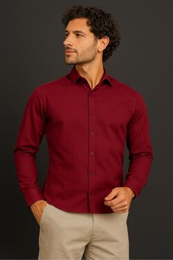 Camisa Masculina Tricoline Slim Ml Vinho Caw