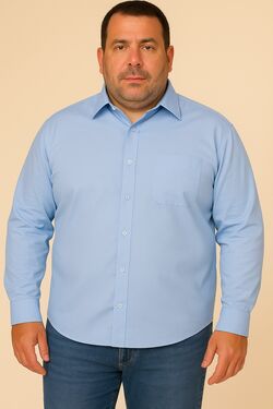 Camisa de Tricoline Plus Size Azul Caw