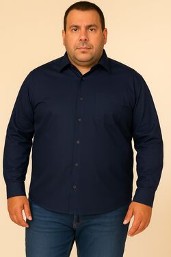 Camisa de Tricoline Plus Size Ml Marinho  Caw
