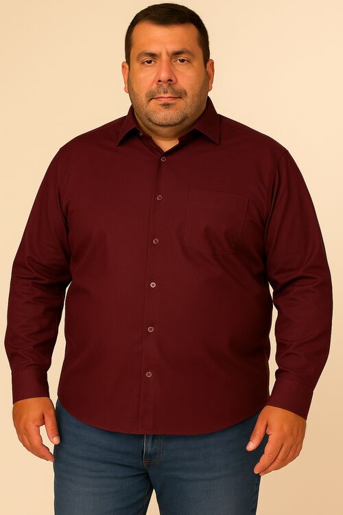 Camisa de Tricoline Plus Size Ml Vinho Caw