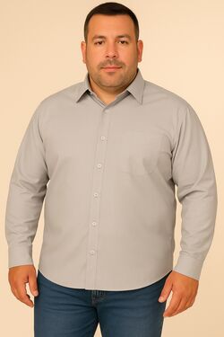 Camisa deTricoline Plus Size Ml Cinza Caw