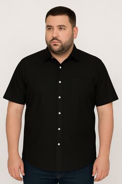 Camisa de Tricoline Lisa Plus Size MC Preto Caw 