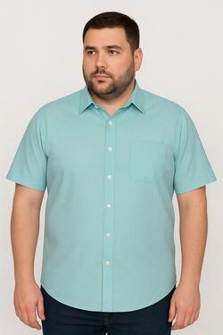 Camisa de Tricoline Liso Plus Size MC Azul Caw 