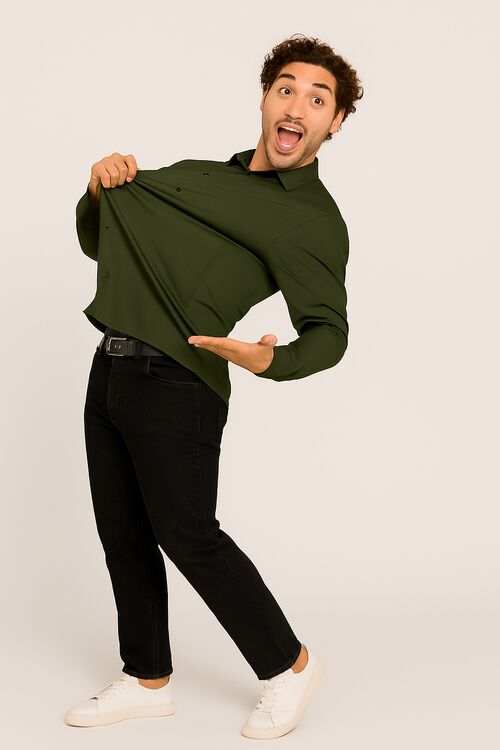 Camisa Spandex Slim Ml  Verde Caw