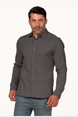 Camisa Spandex Slim Ml Cinza Caw