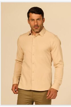 Camisa Spandex Slim Ml Bege Caw - 52603