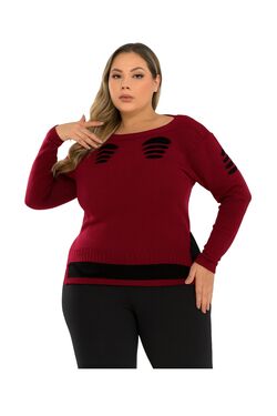 Blusa Malha Rasgadinha Plus Size Vermelho Jaú