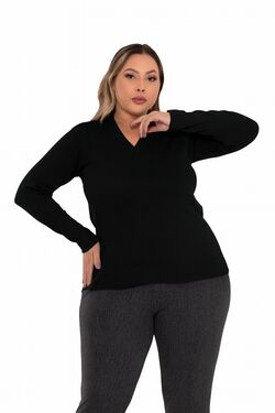 Blusa Malha com Elastano Plus Size Preto Jaú