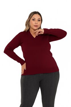 Blusa Malha com Elastano Plus Size Vinho Jaú