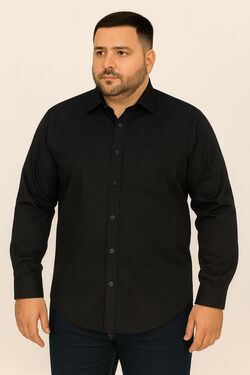 Camisa Micro Fibra Plus Size Com Bolso Preto Caw