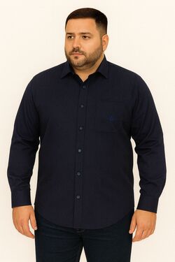 Camisa Micro Fibra Plus Size Com Bolso Marinho Caw