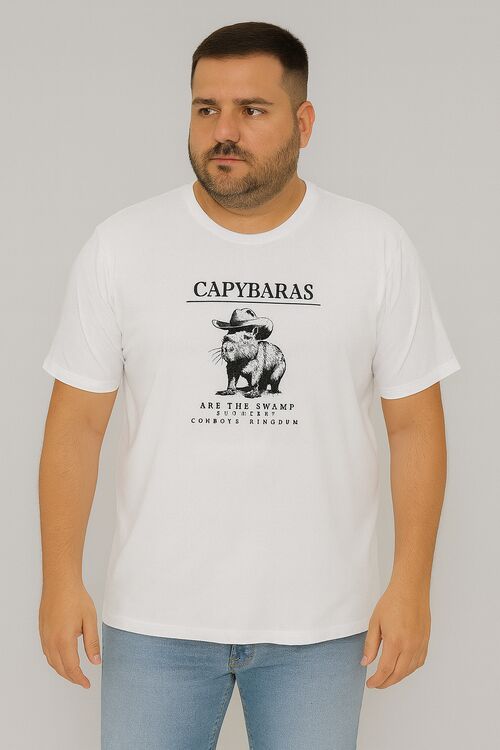 Camiseta Plus Size Capybaras Cor Branco Thoux