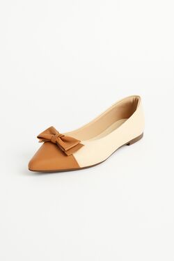 Sapatilha Feminina Caramelo e Creme Laço Bico Fino