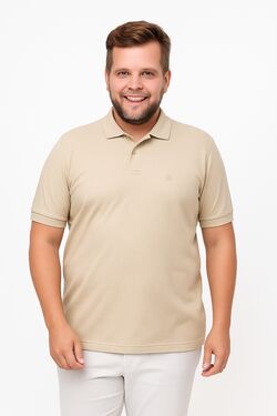 Camisa Polo Masculina Plus You Size – Meia Malha – Bege – G4 ao G6