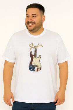 Camiseta Plus Size Fender Branco Thoux
