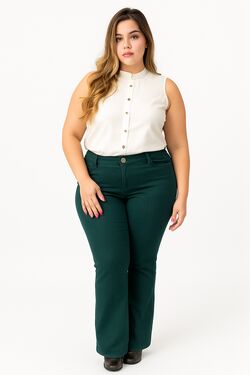 Calça Flare em Sarja Muito Mais – Verde – Cintura Alta