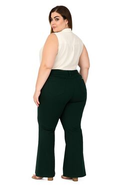 Calça Flare em Sarja Muito Mais – Verde – Cintura Alta - 53039