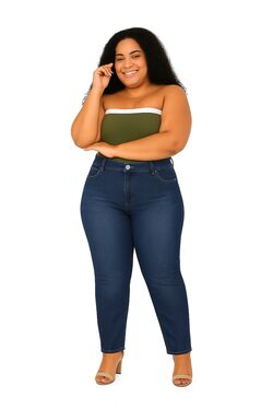 Calça Reta Jeans Médio Used Veste Até 52 – Muito Mais