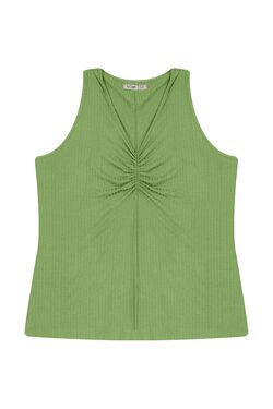 Regata Plus Size Secret Glam Canelada com Franzido no Decote – Viscose com Elastano - 46741