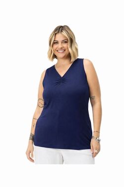 Regata Plus Size Secret Glam Canelada com Franzido no Decote – Viscose com Elastano