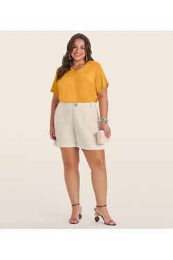 Blusa Plus Size Secret Glam Manga Curta em Viscotorcion com Decote V Trançado – G1 ao G4 - 53247