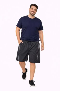 Bermuda Tactel Plus Size Masculina Cinza com Friso – Stilo Sport