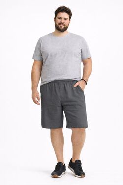 Bermuda Plus Size Masculina em Linho Stilo Port com Elástico e Cordão – Cinza  - 53394