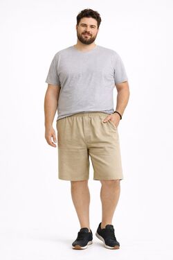 Bermuda Plus Size Masculina em Linho Stilo Port com Elástico e Cordão – Caqui