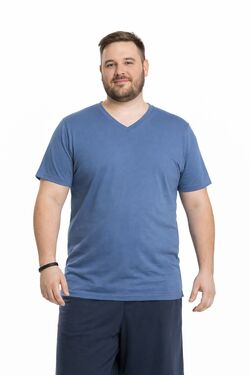 Camiseta Masculina Plus Size Gola V Rovitex Azul – Algodão com Elastano