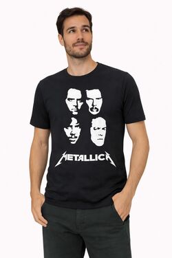 Camiseta Masculina Slim Estampada Rock Metalica Six One Preta – Algodão