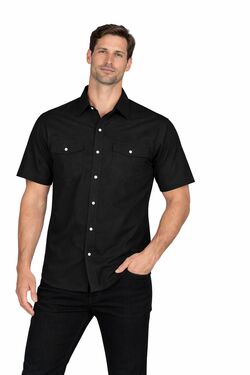 Camisa Works Plus Size Manga Curta Sarja Dois Bolsos Wrangler Preta