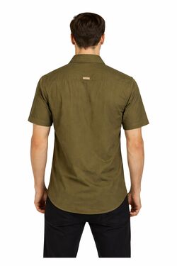 Camisa Masculina Sarja Manga Curta Caqui - R Sete - Dois Bolsos - 53666