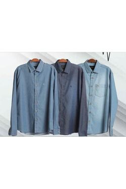 Camisa Jeans Masculina Manga Longa Slim Caw com Bolso - 53677