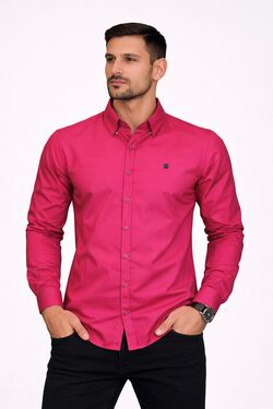 Camisa Masculina Slim Fit Manga Longa Pink com Elastano Six One