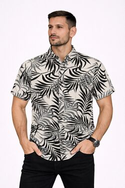 Camisa Masculina Viscose Estampada Manga Curta Branca Rovitex