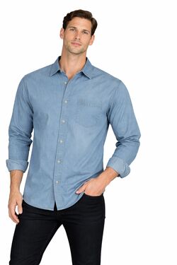 Camisa Jeans Masculina Manga Longa Slim Caw com Bolso