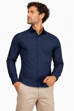 Camisa Masculina Slim Manga Longa Tricoline Marinho Caw