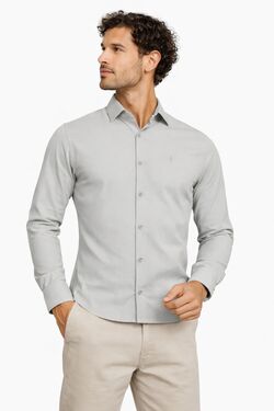 Camisa Masculina Slim Manga Longa Tricoline Cinza Caw