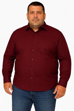 Camisa Masculina Plus Size Tricoline Manga Longa com Bolso Vinho Caw