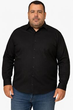 Camisa Masculina Plus Size Tricoline Manga Longa com Bolso Preto Caw