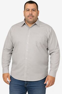 Camisa Masculina Plus Size Tricoline Manga Longa com Bolso Cinza Caw