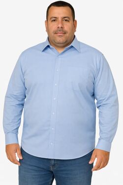 Camisa Masculina Plus Size Tricoline Manga Longa com Bolso Azul Caw