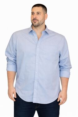 Camisa Masculina Plus Size Manga Longa Algodão Fio 50 Azul Caw